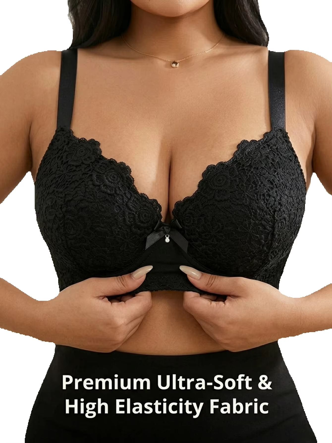 Plunge Bra Push Up - Biustonosz damski plus size z kwiatowym