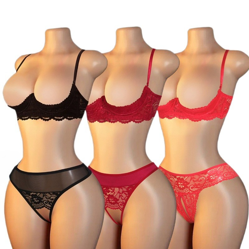 Lace Bralette Set - Seksowny damski koronkowy zestaw bielizny z