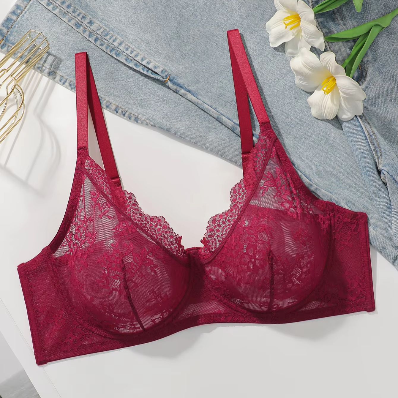 Damski biustonosz plus size, c – Sheer Bra Lace recenzja i cena